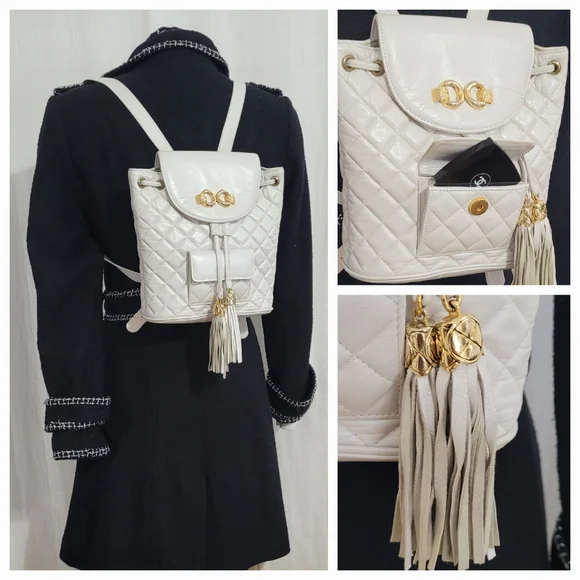 Quilted LEATHER Backpack with Gold Accents - Picture 6 of 10